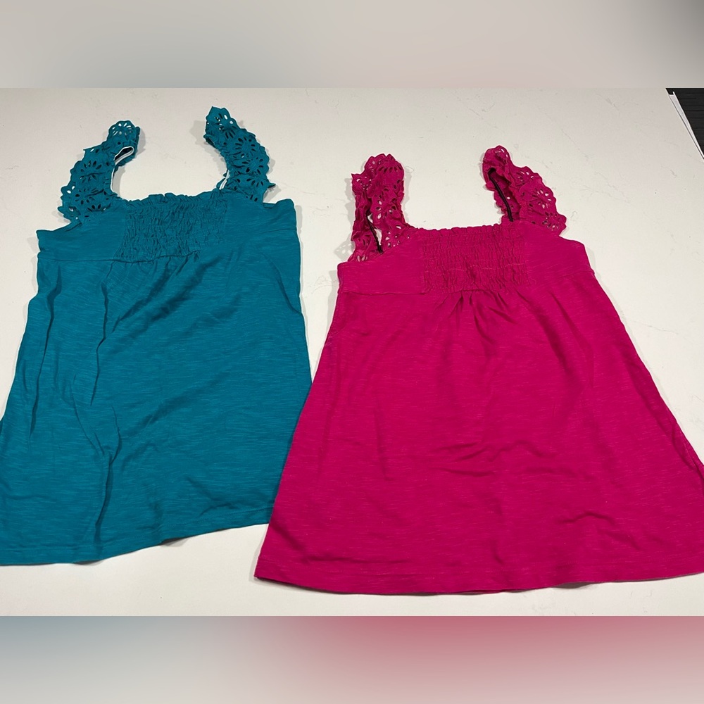 2 tops with eyelet accents